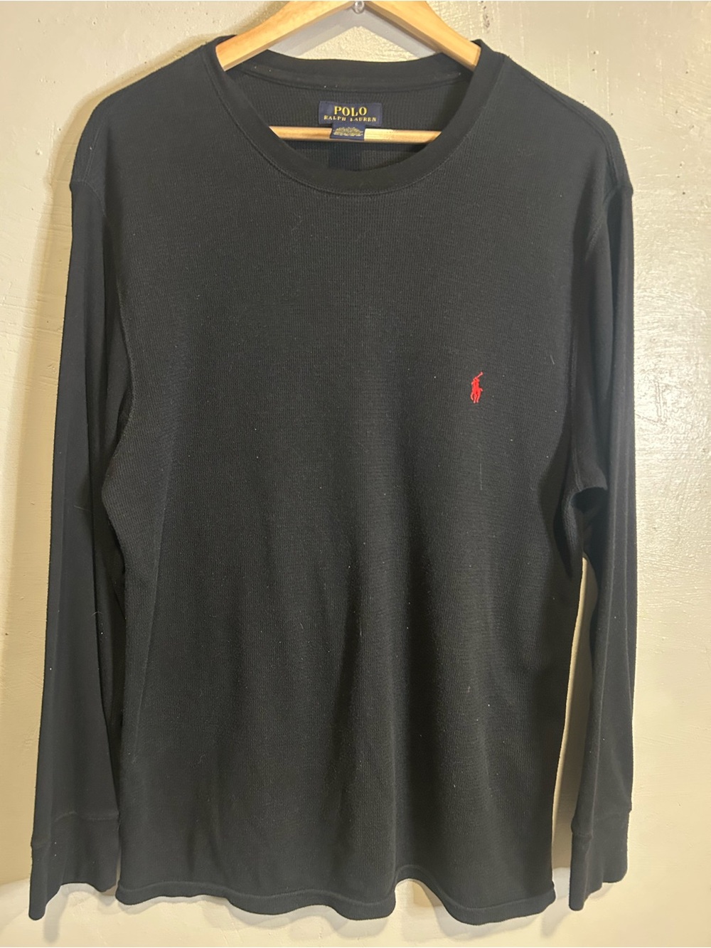 Polo by Ralph Lauren Black Crewneck Sweater with Red Pony thermal long sleeve